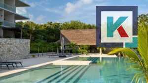 Área común con alberca del complejo Seaside en Cozumel